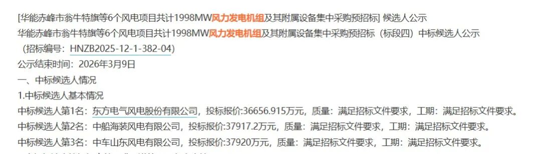 杭州东方风电预中标！华能240MW风电项目