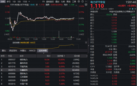 杭州新高后震荡，华宝基金电力ETF（159146）吸金！AI驱动电力需求爆发，绿能先行，绿发电力涨停！